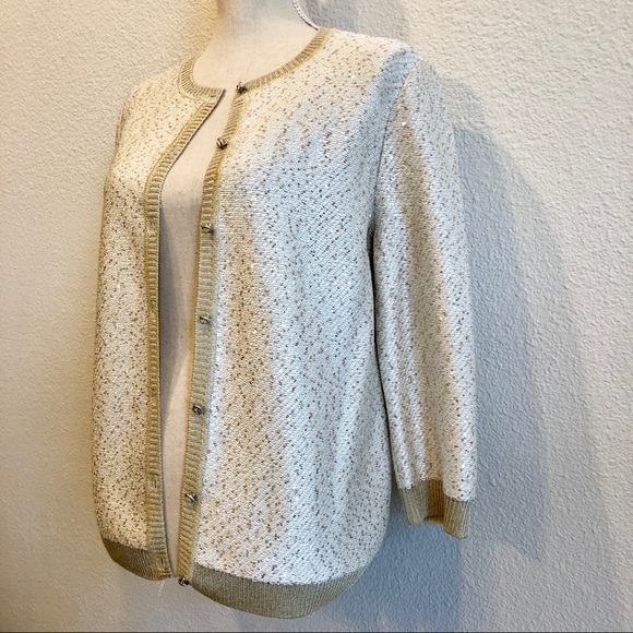 St. John Elegant Metallic Cardigan Jeweled Buttons - Picture 2 of 6
